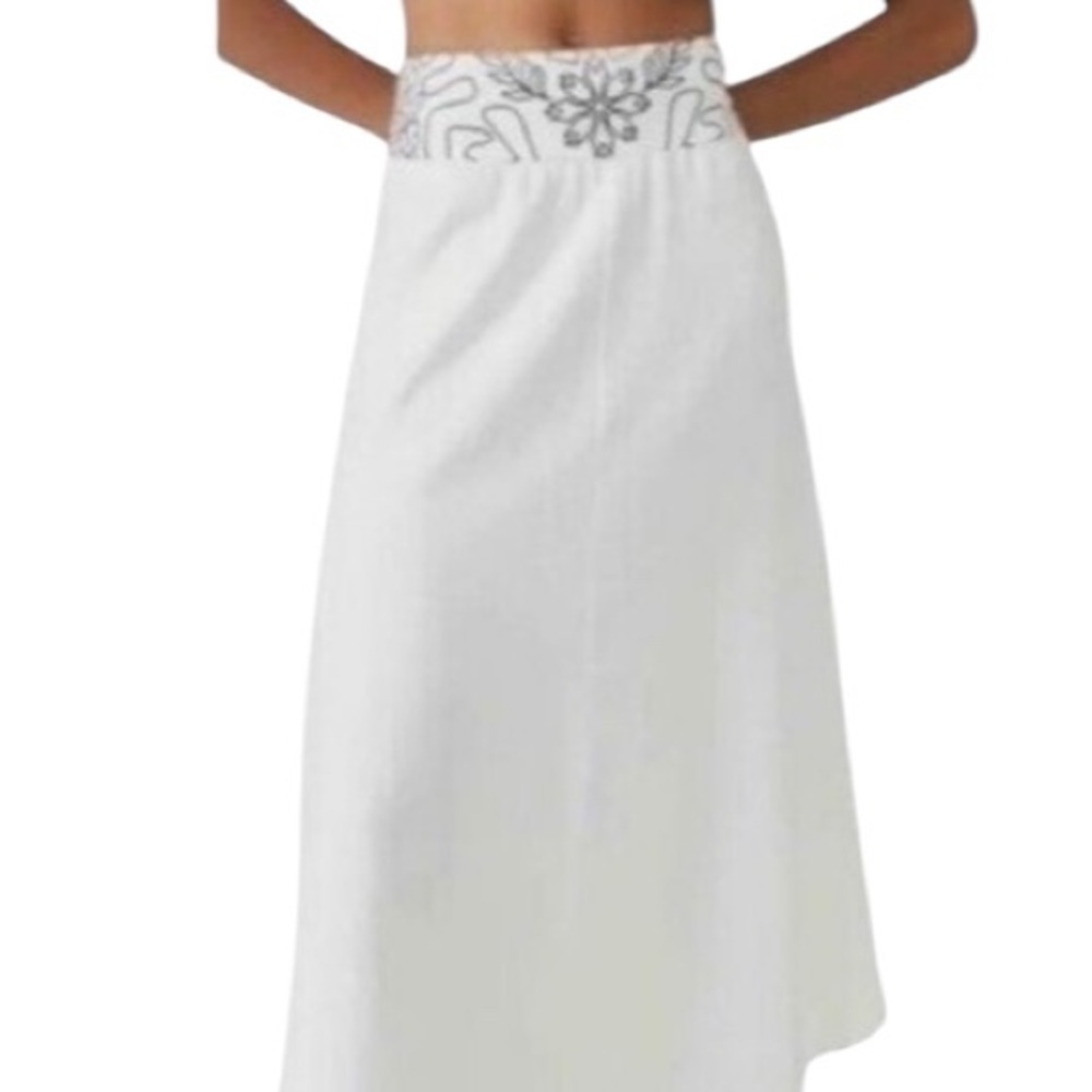 Free People Lotus White and Black Embroidered Long Skirt,Large - Picture 10 of 10
